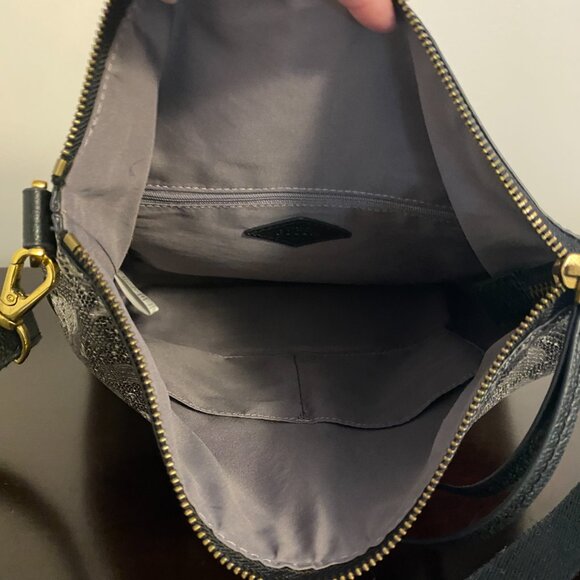 Fossil Amelia Python White Leather Black Hobo Crossbody - Picture 8 of 11